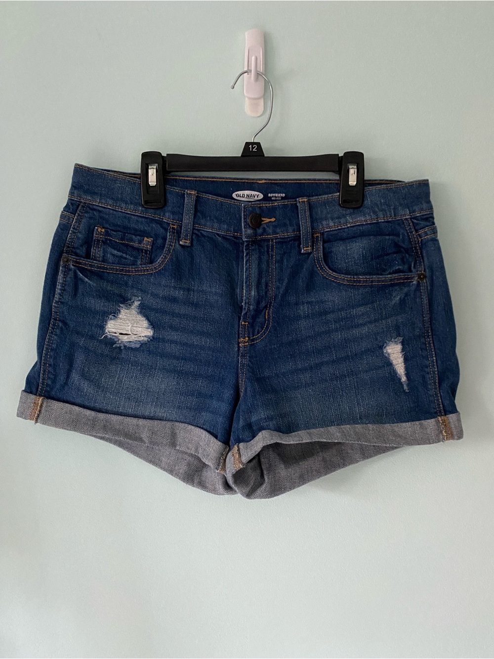 Old Navy Distressed Dark Blue Denim Roll-Cuff Shorts